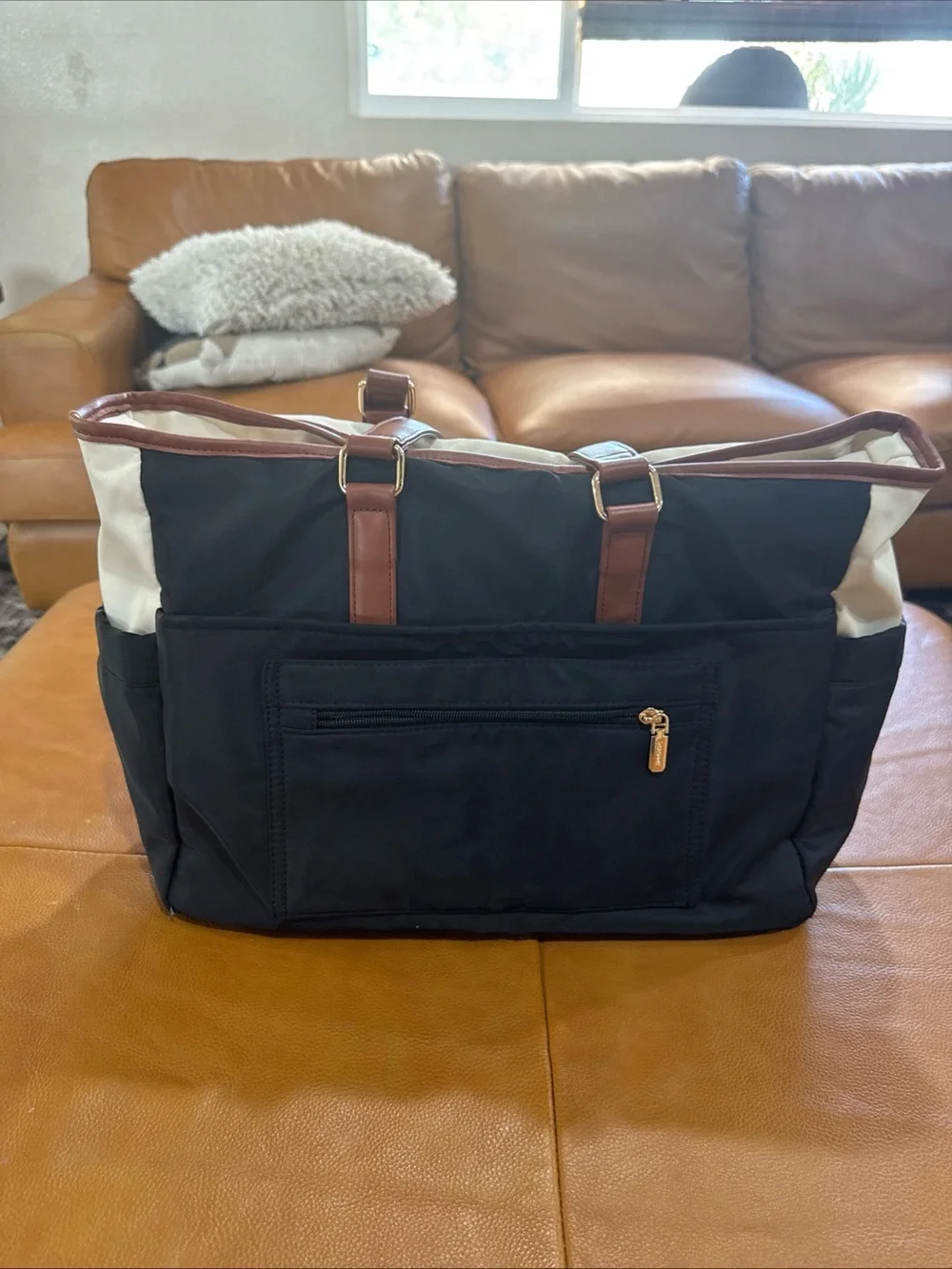 Lovevook Laptop Tote Bag Black Cream Multi Pocket Work Travel Fits 15.6” Laptop